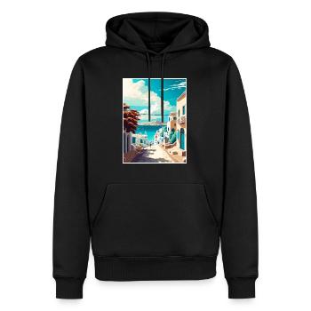 Mykonos Griechenland Dekoration Vintage Reiseposter - Männer Premium Bio Hoodie - Schwarz - Vorne - Nico (187cm)