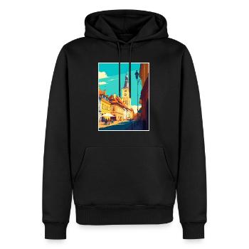 Sibui Roumanie Vintage voyage affiche WPA Souvenir - Sweat à capuche Premium bio Homme - noir - Devant - Nico (187cm)