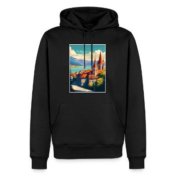 Lausanne Suisse Vintage voyage affiche WPA Art - Sweat à capuche Premium bio Homme - noir - Devant - Nico (187cm)