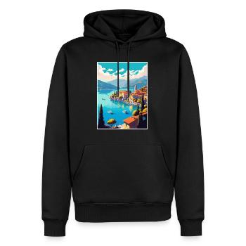Lago Maggiore Schweiz Vintage Reiseposter - Männer Premium Bio Hoodie - Schwarz - Vorne - Nico (187cm)