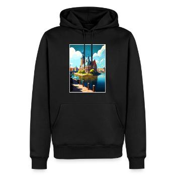 Szczecin Pologne Vintage voyage affiche WPA Souvenir - Sweat à capuche Premium bio Homme - noir - Devant - Nico (187cm)
