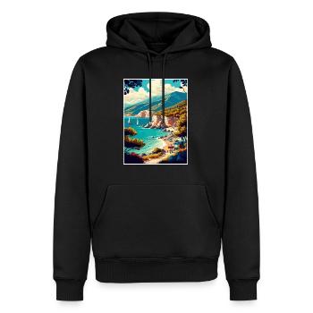 Lefkada Griechenland Dekoration Vintage Reise Poster - Männer Premium Bio Hoodie - Schwarz - Vorne - Nico (187cm)