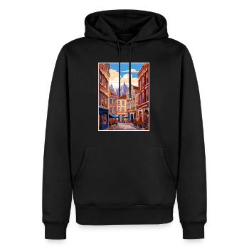 Brussels Belgium Vintage Travel Poster Souvenir - Men’s Premium Organic Hoodie - black - Front - Nico (187cm)
