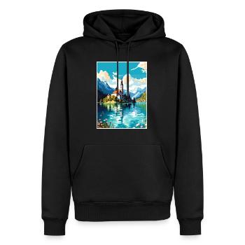 Bleder See Slowenien Vintage Reiseposter Souvenir - Männer Premium Bio Hoodie - Schwarz - Vorne - Nico (187cm)