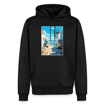 Mykonos Griechenland Dekoration Vintage Reiseposter - Männer Premium Bio Hoodie - Schwarz - Vorne - Nico (187cm)