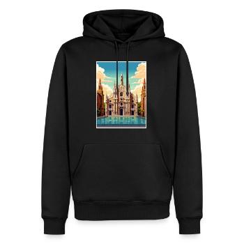 Milan Espagne Ibiza Vintage voyage affiche Souvenir - Sweat à capuche Premium bio Homme - noir - Devant - Nico (187cm)