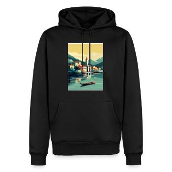 Comer See Italien Dekoration Vintage Reiseposter - Männer Premium Bio Hoodie - Schwarz - Vorne - Nico (187cm)