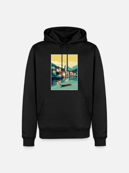 Lac de Côme Italie décoration Vintage Travel Poster - Sweat à capuche Premium bio Homme - noir