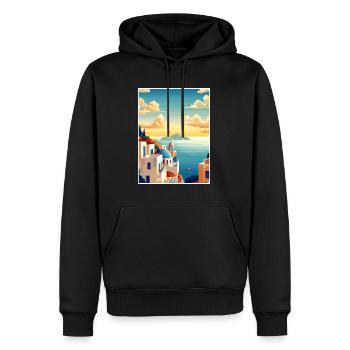 Santorin Grèce décoration grec voyage affiche - Sweat à capuche Premium bio Homme - noir - Devant - Nico (187cm)