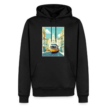 Lisbonne Portugal Tram Vintage voyage affiche WPA Art - Sweat à capuche Premium bio Homme - noir - Devant - Nico (187cm)