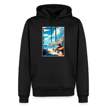 Albufeira Portugal Cascais Affiche de voyage Vintage - Sweat à capuche Premium bio Homme - noir - Devant - Nico (187cm)