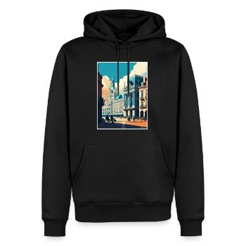 Brussels Belgium Vintage Travel Poster Souvenir - Men’s Premium Organic Hoodie - black - Front - Nico (187cm)