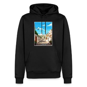 Alberobello Italie Vintage voyage affiche Souvenir - Sweat à capuche Premium bio Homme - noir - Devant - Nico (187cm)
