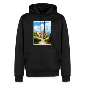 Bergame Italie Vintage voyage affiche WPA Souvenir - Sweat à capuche Premium bio Homme - noir - Devant - Nico (187cm)