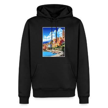 Menton France Vintage voyage affiche WPA Souvenir - Sweat à capuche Premium bio Homme - noir - Devant - Nico (187cm)