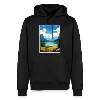 Parc National des Ecrins France Affiche de voyage Vintage - Sweat à capuche Premium bio Homme - noir - Devant - Nico (187cm)