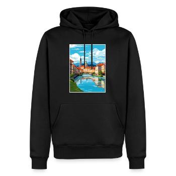Ljubljana Slovénie Vintage voyage affiche Souvenir - Sweat à capuche Premium bio Homme - noir - Devant - Nico (187cm)