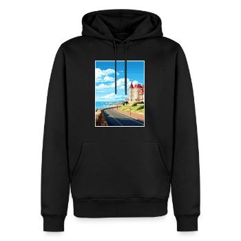 Biarritz France affiche de voyage vintage WPA Souvenir - Sweat à capuche Premium bio Homme - noir - Devant - Nico (187cm)