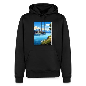Lac Orta Italie affiche de voyage vintage WPA Souvenir - Sweat à capuche Premium bio Homme - noir - Devant - Nico (187cm)