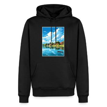 Lac Paladru Déco Affiche De Voyage Vintage Souvenir - Sweat à capuche Premium bio Homme - noir - Devant - Nico (187cm)