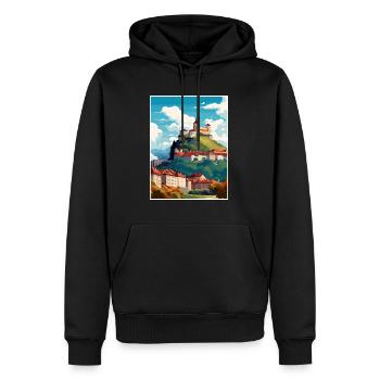 Ljubljana Slovénie Vintage voyage affiche Souvenir - Sweat à capuche Premium bio Homme - noir - Devant - Nico (187cm)
