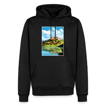 Ptuj-Schloss-Slowenien-Bleder-Reise-Plakat - Männer Premium Bio Hoodie - Schwarz - Vorne - Nico (187cm)