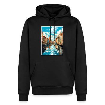 Reiseplakat Danzig, polnische Ostseeküste, Polen - Männer Premium Bio Hoodie - Schwarz - Vorne - Nico (187cm)