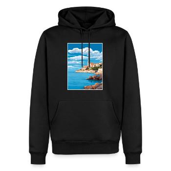 Piran Slovénie affiche de voyage vintage WPA Souvenir - Sweat à capuche Premium bio Homme - noir - Devant - Nico (187cm)
