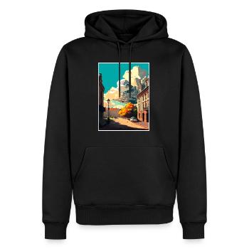 lodz Pologne Vintage voyage affiche WPA Souvenir - Sweat à capuche Premium bio Homme - noir - Devant - Nico (187cm)