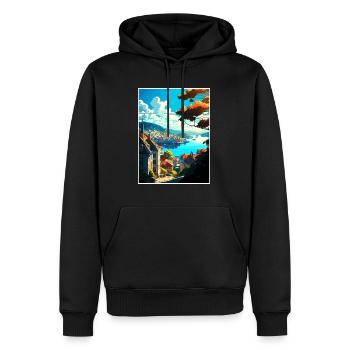 Bergan Norvège Oslo Vintage voyage affiche Souvenir - Sweat à capuche Premium bio Homme - noir - Devant - Nico (187cm)