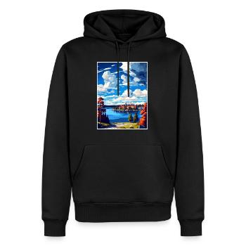 Ostersund Suède Vintage voyage affiche Souvenir - Sweat à capuche Premium bio Homme - noir - Devant - Nico (187cm)