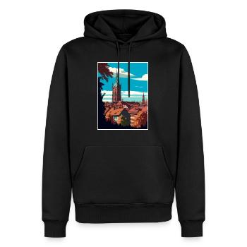 Freiburg im Breisgau Deutschland Vintage Reiseposter - Männer Premium Bio Hoodie - Schwarz - Vorne - Nico (187cm)