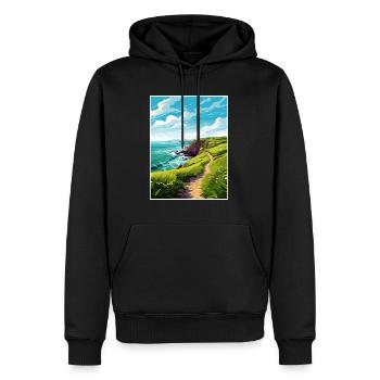 St Davids Head Pembrokeshire Vintage-Reiseposter - Männer Premium Bio Hoodie - Schwarz - Vorne - Nico (187cm)