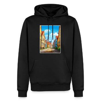 Rostock Allemagne Vintage voyage affiche WPA Souvenir - Sweat à capuche Premium bio Homme - noir - Devant - Nico (187cm)