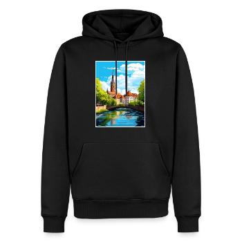 Stuttgart Allemagne Vintage voyage affiche Souvenir - Sweat à capuche Premium bio Homme - noir - Devant - Nico (187cm)