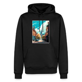 Leeds England Yorkshire Vintage Reiseposter WPA - Männer Premium Bio Hoodie - Schwarz - Vorne - Nico (187cm)