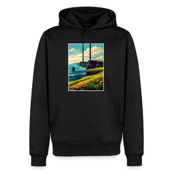 Falaises de Moher Irlande Vintage voyage affiche WPA - Sweat à capuche Premium bio Homme - noir - Devant - Nico (187cm)