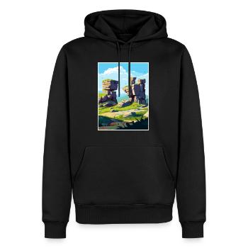 Brimham Rocks tête Angleterre Affiche de voyage Vintage - Sweat à capuche Premium bio Homme - noir - Devant - Nico (187cm)