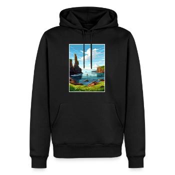 Duncansby Stacks Scotland Affiche de voyage Vintage - Sweat à capuche Premium bio Homme - noir - Devant - Nico (187cm)