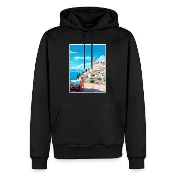 Ibiza Spanien Vintage Reiseposter WPA Souvenir - Männer Premium Bio Hoodie - Schwarz - Vorne - Nico (187cm)