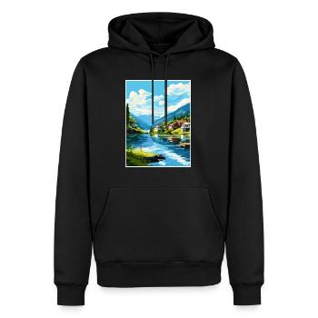Flekkefjord Norvège Chambre Vintage voyage affiche WPA - Sweat à capuche Premium bio Homme - noir - Devant - Nico (187cm)