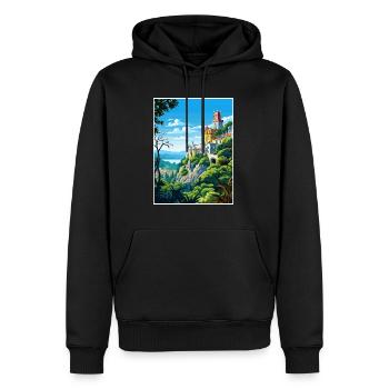 Sintra Portugal Vintage voyage affiche WPA Souvenir - Sweat à capuche Premium bio Homme - noir - Devant - Nico (187cm)