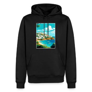 Ibiza Spanien Vintage Reiseposter WPA Souvenir - Männer Premium Bio Hoodie - Schwarz - Vorne - Nico (187cm)