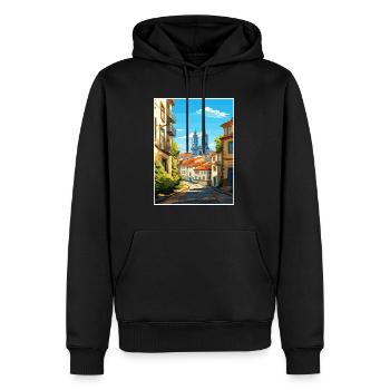 Braga Portugal Vintage voyage affiche WPA Souvenir - Sweat à capuche Premium bio Homme - noir - Devant - Nico (187cm)