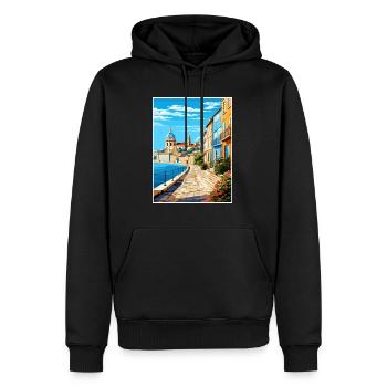 Coimbra Portugal Vintage voyage affiche Souvenir - Sweat à capuche Premium bio Homme - noir - Devant - Nico (187cm)
