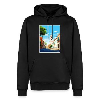 Faro Portugal Vintage voyage affiche WPA Souvenir - Sweat à capuche Premium bio Homme - noir - Devant - Nico (187cm)