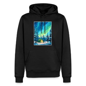 Laponie, aurores boréales, île Finlande, Souvenir - Sweat à capuche Premium bio Homme - noir - Devant - Nico (187cm)