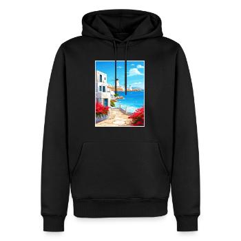 Mykonos Griechenland Dekoration Vintage Reiseposter - Männer Premium Bio Hoodie - Schwarz - Vorne - Nico (187cm)