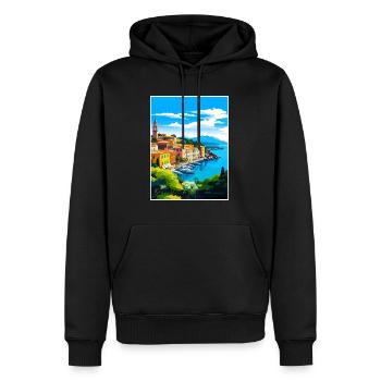 Portofino Italie Vintage voyage affiche WPA Souvenir - Sweat à capuche Premium bio Homme - noir - Devant - Nico (187cm)