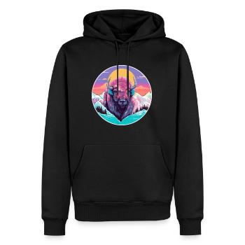 Bison Aquarelle Dessin Animé Kawaii Animal Animal Colorfu - Sweat à capuche Premium bio Homme - noir - Devant - Nico (187cm)